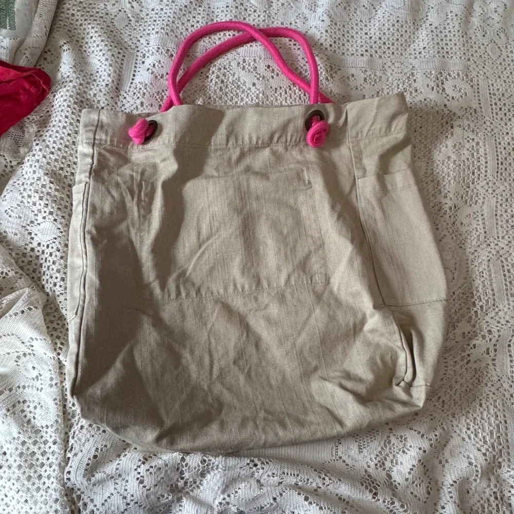 Old Navy Canvas Beach Tote Bag Striped‎ Heart Pink Rope Handles One Size shop